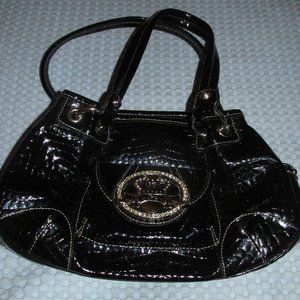 Kathy Van Zeeland black patent faux leather purse